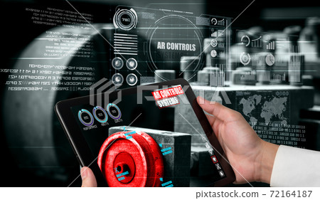Engineer use augmented reality software in smart factory production line Engineer use augmented reality software in smart factory production line 72164187