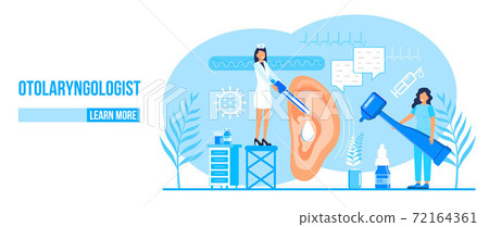 Otolaryngologist vector web template for landing page, header. Tiny doctors treat and examine patient ear, nose and throat. Otolaryngology health care concept. Rally, seminar, deaf awareness Otolaryngologist vector web template for landing page, header. Tiny doctors treat and examine patient ear, nose and throat. Otolaryngology health care concept. Rally, seminar, deaf awareness 72164361