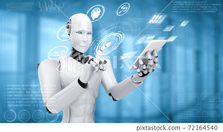 Robot humanoid use mobile phone or tablet for big data analytic 72164540