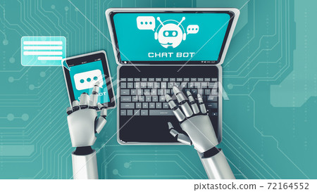 AI robot using computer to chat with customer. Concept of chat bot 72164552