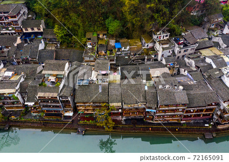 High angle view of ancient architecture in Fenghuang town  72165091