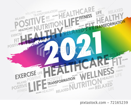 2021 health and sport goals word cloud, concept background 72165239