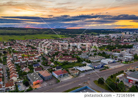 Aerial townscape scenery of Dijon city with beautiful sunset sky 72165694