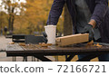A man placing fast food on the table 72166721