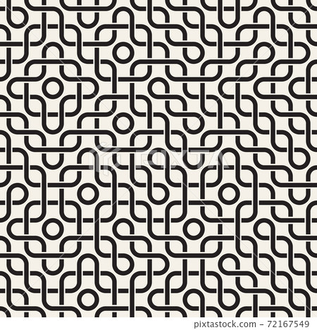 Vector seamless pattern. Decorative geometric interlaced lines design. Monochrome bold wavy stripes background. 72167549