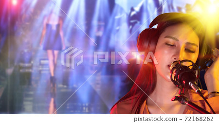 Asian Teenager Woman sing song loudly power sound 72168262