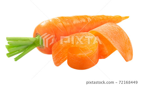 Fresh washed carrot with sliced shavings  isolated 72168449