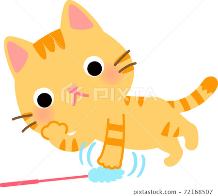 A cat playing with toys boringly 72168507