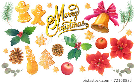 Handwritten watercolor Christmas image set 72168883