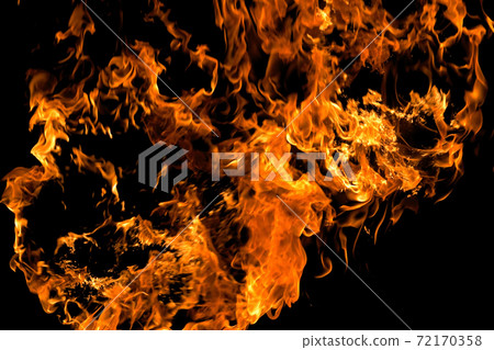 Texture of a large burning flame [black background] 72170358