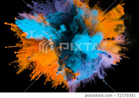 Close-up of the moment the dust particles explode on a black background Close-up of the moment the dust particles explode on a black background 72170381