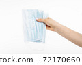 Close up of hand with antiviral mask, Surgical mask, on isolated white background, coronavirus disease 72170660