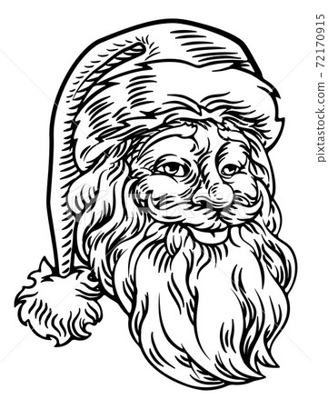 Christmas Santa Claus Face Retro Woodcut Style 72170915