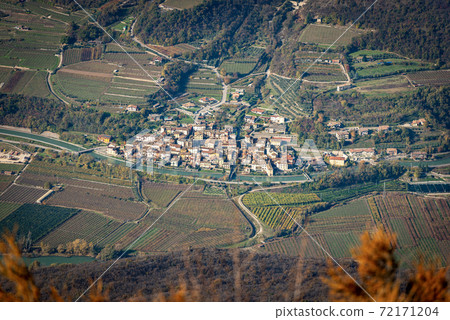 Aerial view of Adige Valley - Small Village of Belluno Veronese Veneto Italy 72171204