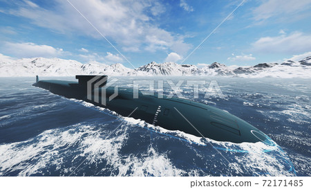 Russian nuclear submarine at northern sea waters 72171485
