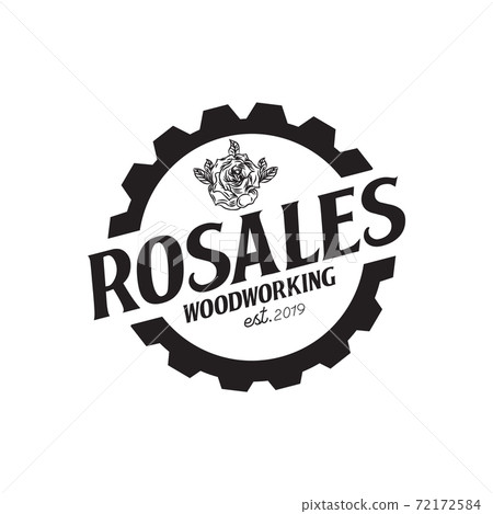 Rosales woordworking logo with gear and rose template 72172584