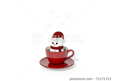 Outstanding cute snowman in Red Coffee cup with snowflake on white background 3d rendering. 3d illustration celebration christmas and cute new year sale concept. Winter season. 72172723