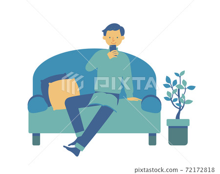 Illustration of a boy using a smartphone at home (simple color) Illustration of a boy using a smartphone at home (simple color) 72172818