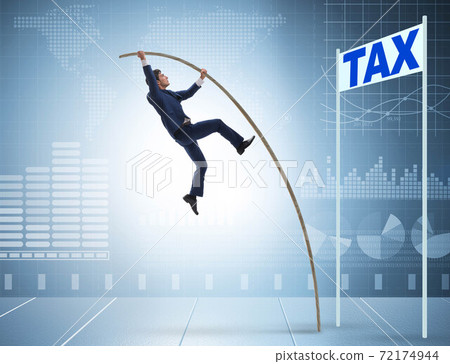 Businessman jumping over tax in tax evasion avoidance concept 72174944