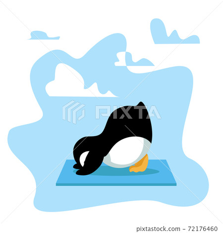 Cartoon Penguin Makes Down Facing Dog Yoga Asana Cartoon Penguin Makes Down Facing Dog Yoga Asana 72176460