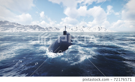 Russian nuclear-powered submarine. Front view 3D Russian nuclear-powered submarine. Front view 3D 72176571