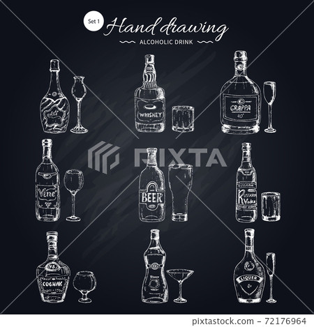 Alcoholic Beverages Monochrome Icons Set Alcoholic Beverages Monochrome Icons Set 72176964
