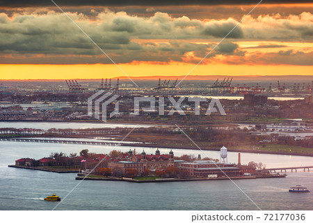 Ellis Island, New York, USA viewed from above in the New York Harbor Ellis Island, New York, USA viewed from above in the New York Harbor 72177036