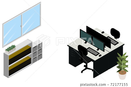 Unmanned office and computer monitor with power off isometric 72177155