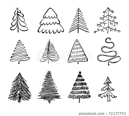 Hand Drawn Christmas Tree Icon Set Isolated on... - Stock Illustration ...