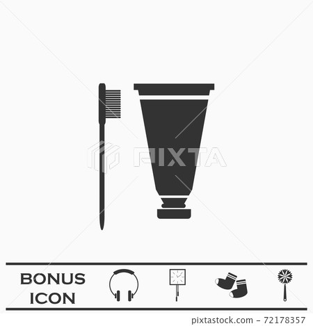 Toothbrush and Toothpaste icon flat. Toothbrush and Toothpaste icon flat. 72178357