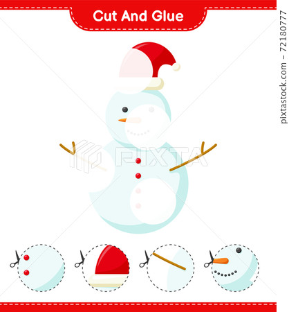Cut and glue, cut parts of Snowman and glue them. Educational children game, printable worksheet, vector illustration Cut and glue, cut parts of Snowman and glue them. Educational children game, printable worksheet, vector illustration 72180777