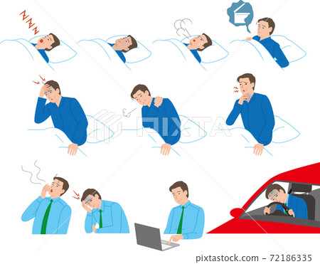 A senior man with sleep apnea syndrome. Sleeping, waking up, daytime symptoms A senior man with sleep apnea syndrome. Sleeping, waking up, daytime symptoms 72186335