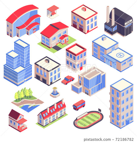 City Buildings Isometric Set - Stock Illustration [72186782] - PIXTA