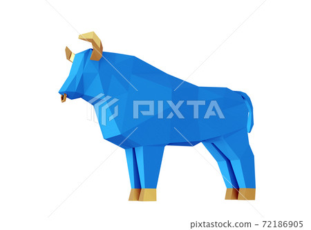 Figurine of a simplified polygonal Blue Bull, a symbol of the new year 2021, 3d render 72186905