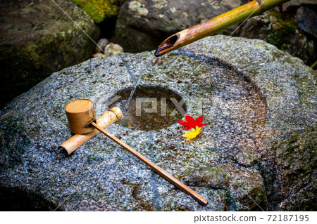 Shishi-odoshi and autumn leaves Shishi-odoshi and autumn leaves 72187195