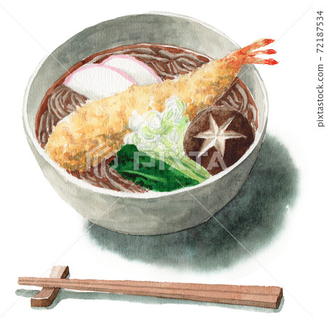Analog watercolor Toshikoshi soba shrimp Tensoba chopsticks 72187534