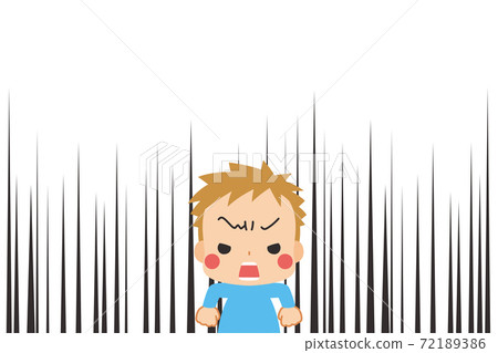 一個卡通風格的背景，一個小男孩在他的肩膀上大吼大叫 72189386