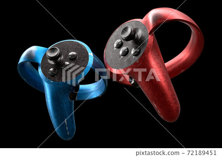 Used controllers for virtual reality, online and cloud gaming isolated on black 72189451