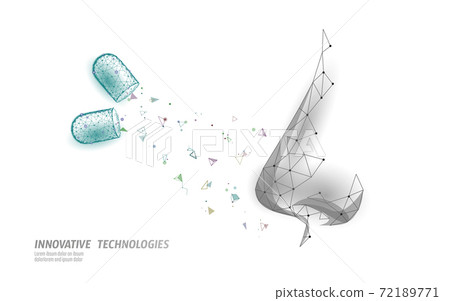 Rhinitis nose low poly . Treatment medicine coryza. Pharmacy runny nose spray. Polygonal design banner template vector illustration 72189771
