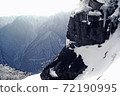 Mountain scenery of steep cliffs with icicles down 72190995