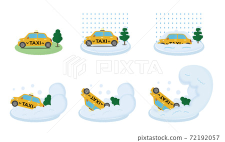 Vector illustration set of yellow taxi suffering from heavy snow Vector illustration set of yellow taxi suffering from heavy snow 72192057