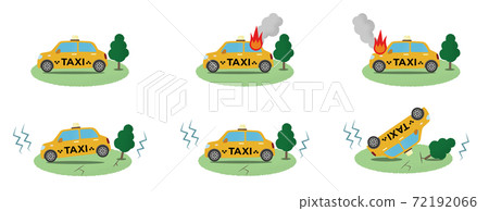 矢量圖套的黃色出租車發生火災/地震 矢量圖套的黃色出租車發生火災/地震 72192066