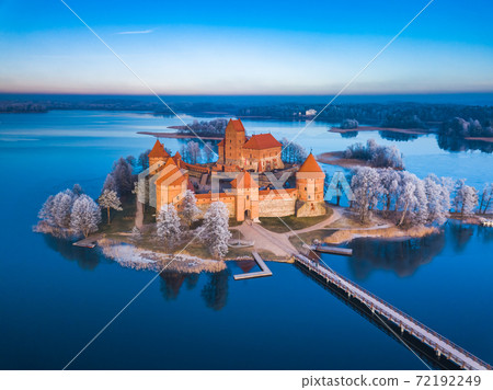 Trakai castle at winter, aerial view of the castle 72192249