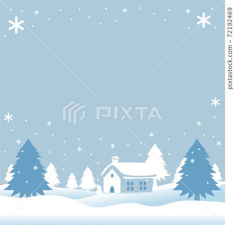 Winter snow house snowman landscape background copy space illustration 72192469