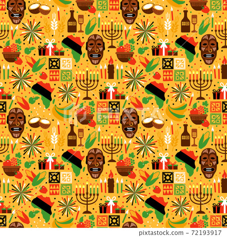 Seamless pattern for Kwanzaa with text Happy Kwanzaa and candles