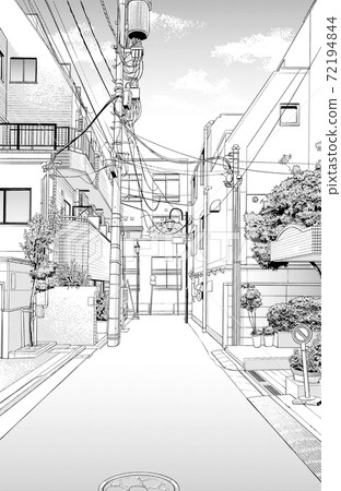 Manga style pen drawing illustration Downtown _ Cityscape 72194844