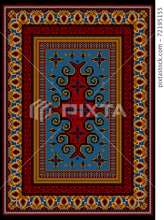 Luxurious carpet with red and yellow ethnic patterns with a blue field in the center 72195155