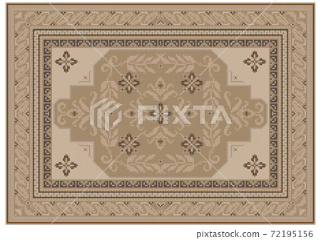 Carpet with ethnic ornament of beige shades and a floral pattern in light brown shades in the center Carpet with ethnic ornament of beige shades and a floral pattern in light brown shades in the center 72195156