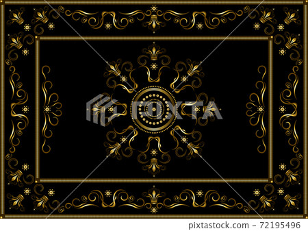 Gold frames from dotted stripes, with pattern on border of gold twisted stripes and crowns on black background Gold frames from dotted stripes, with pattern on border of gold twisted stripes and crowns on black background 72195496