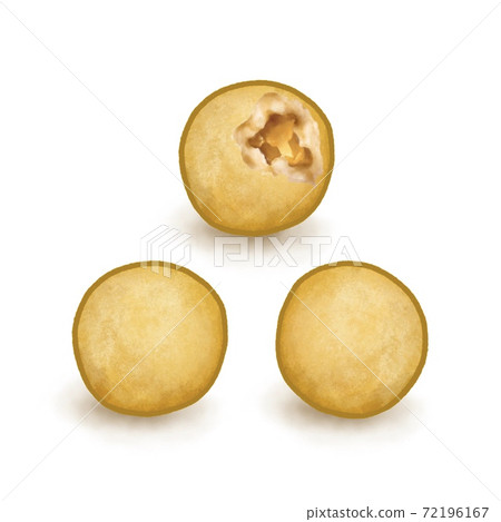 The close up of Taiwanese deep fried taro ball with egg yolk snack food isometric icon raster illustration on white background. 72196167